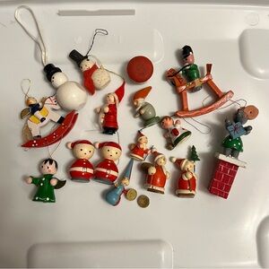 Lot of Vintage Wooden Ornaments Christmas Italy Germany Mini Erzebirge Santa Vtg